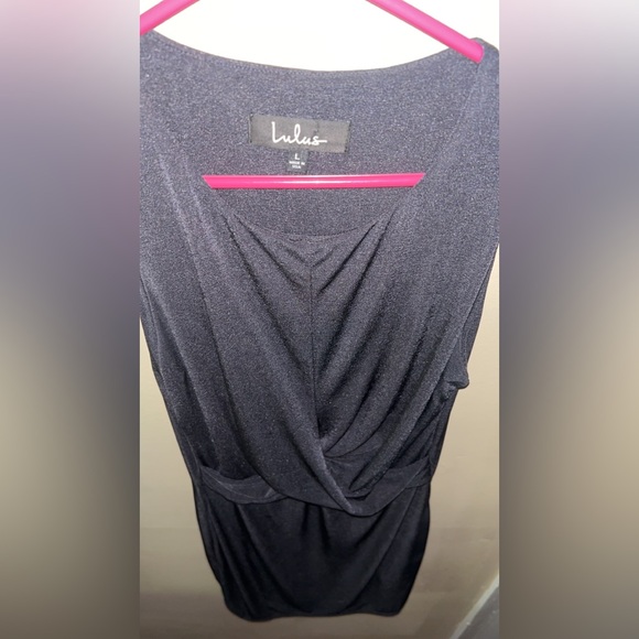 LuLus Wedding Formal Date Night Dress Black Shimmer Sleek Swoop Design - Picture 2 of 4